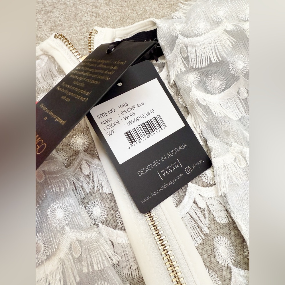 Zhivago - It’s Over Midi Dress White Tassel Fringe Belted Dress - US 6 - NWT - Picture 7 of 16